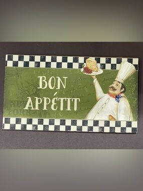 Bon Appétit Chef Wall Art Plaque - Green, Black & White
